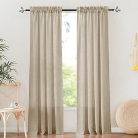 RYB HOME Taupe Linen Curtains Thick Flax Semi Sheer Drapes with Rod Pocket Farmhouse Country Rustic Style for Living Room, Bedroom, 38" W x 84" L, 2 Panels