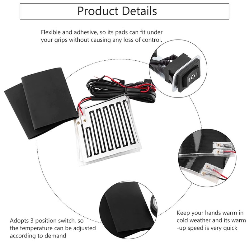 Moofey 12v Heated Motorcycle Grips, Handlebar Pad Fits Universal Grip