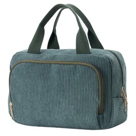Funtlend Women's Cosmetic Bag Cord Toiletry Bag Women's Cosmetic Bag with Many Compartments Cord Toiletry Bag Cosmetic Bag Travel Toiletry Bag Wash Bag for Travel Girls Women, Green