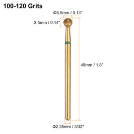 sourcing map 12pcs 100-120 Grits Diamond Grinding Bit 3.5mm Ball Head 2.35mm Shank 3.5mm Length Titanium Plated Stone Sanding Drill Bits Rotary Tool for Nails Grinding Polishing