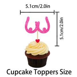 W Pink Ribbon Breast Cupcake Topper for Breast Care Theme Party Favors Decorations Cheer to Women Girl Happy Birthday Party Decor Supplies set 18pcs Pink Glitter