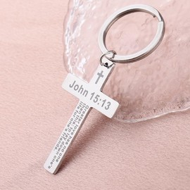 YALLNASL Religious Christian Keychain for Car Keys, Men Women Pastor Appreciation Gifts, Adults, Neutral John 15:13