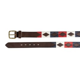 GauchoLife Polo Belt Hand-Stitched leather belt (Red/White/Blue, 36)
