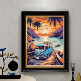 Beaudio Landscape Series Diamond Painting Kits for Adults- Car on Riverside and Sunrise on Mmountain - DIY Round Full Drill 5D Diamond Art for Home Wall Decor (11.8x15.7inch)