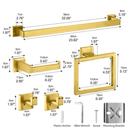 IJDD 5 Pieces Bathroom Hardware Accessories Set, 23.6-Inch Stainless Steel Bath Towel Bar Kit Towel Holder Racks for Bathroom Wall Mounted (Brushed Gold)