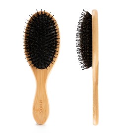 RHOS Boar Hair Brush, Wooden Paddle Brush, Pig Bristle Brush - Popular Unisex Hair Brush - Suitable for Wet & Dry Hair - Beauty Care, Luster, Tangle-Free, Improve Hair Quality, Anti-Static, Scalp Massage