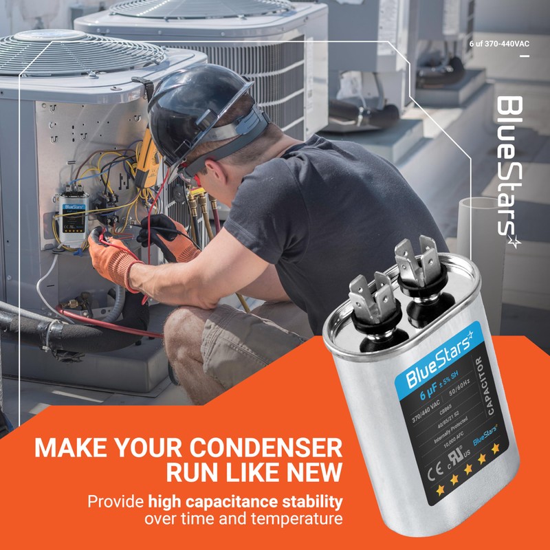 Blue Stars - 6uF mfd ± 5% 370-440VAC Oval Start
