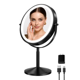 Professional 9" Lighted Makeup Mirror with 1X/10X HD Magnification – Rechargeable Double-Sided Vanity Mirror, Adjustable Height & Brightness, 88 High-CRI LEDs, 3 Color Dimmable Lights, 360° Swivel