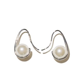 VIRINA Women's Earrings, Pearl, Large, Simple, Binaural Set, Hypoallergenic, Titanium Post, Hoop Design, Sirius Pearl Earrings