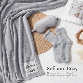 Memorial Sympathy Gifts Blanket - Forever in My Heart, Condolence Gifts for Loss of Loved One, Bereavement Gifts, Comfort Healing Fleece Throw for Women, Grief Gift Funeral (50” x 60” Light Gray)