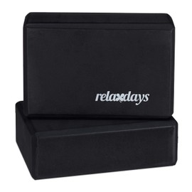 Relaxdays 2 x Yoga Block Set, Yoga Blocks for Yoga Exercises, Hard Foam, Non-Slip, Yoga Cube, HBT 8 x 23 x 15 cm, Black