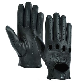 New Hugger Men's Water Resistant Perforated Leather Driving, Riding, Motorcycle Gloves (Black, Medium)