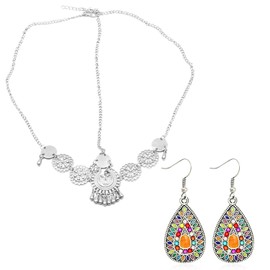 1 Pair Of Vintage Earrings, 1 Vintage Headpiece, Colorful Diamond Earrings, Exotic Earrings And Headpieces, Geometric Round Earrings, Ethnic Style Jewelry