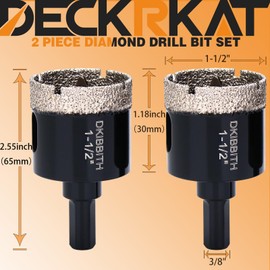 1-1/2 Inch Diamond Hole-Saw Bits with Pilot Drill Bit - 2pc 1-1/2" Diamond Tipped Tile Hole Saws with Guiding Bit Accurate Drilling for Porcelain Tile Ceramic Pottery Granite Stone Glass Bottles 38mm