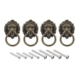 sourcing map Set of 4 Lion Drawer Pulls 1.57 x 1.97 Inch Lion Head Pull Knob Ring Drawer Pull with Screws for Chest of Drawers Wardrobe Kitchen Cabinet Bronze