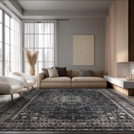 Softtrug Area Rug for Bedroom Living Room, Washable Non-Slip Foldable Waterproof, Plush Soft for Office Dining Room Kids, Fluffy Easy to Clean, Decor Aesthetic Dark Gray, 8'×10'