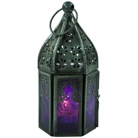 GURU SHOP Oriental Metal/Glass Lantern in Moroccan Design, Red, Colour: Red, 14 x 6 x 6 cm, Oriental Lanterns