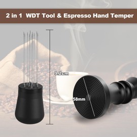 2 IN 1 Upgrade WDT tool Espresso with Coffee Tamper Ripple Base Espresso Distribution Tools Set 10 x 0.35mm 304 Stainless Steel Needles Installed with 4 Extra needles Replacement (58mm Ripple Base)