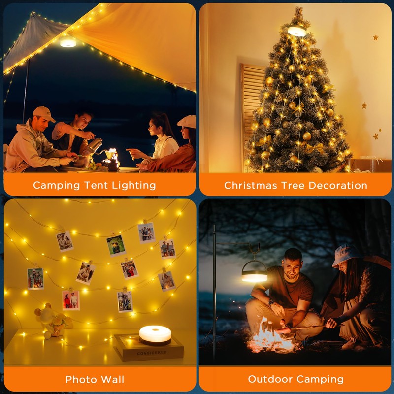 YUNJAYI Retractable Camping String Lights, 33FT 3000 mAh Rechargeable 4