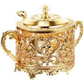 Luxshiny Turkish Sugar Bowl Serving Bowl with Lid Decorative Antique Ottoman Brass Bowl for Turkish Delights for Organising Storage Pantry