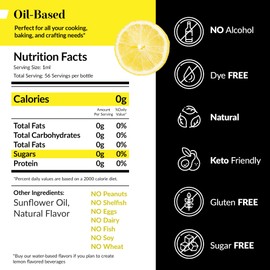 Lemon Flavor Concentrate for Food & Cosmetics – 2 Oz. Multipurpose Lemon Flavouring Oil for Lip Gloss, Pastries, & Candies in Glass Bottle – Confection & Candy Flavoring Oils by Dolce Foglia (Keto)