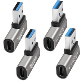 Flat 90 Degree USB to USB C Adapter 4 Pack, Left and Right Angle USB C Female to A Male Charger Connector Converter USB L Shape Extender, Support Charge & Data Sync for PC, Laptop, Mouse, Keyboard