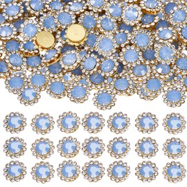 KDCQAH 100 Pcs 12MM Sew on Rhinestones Crystals Glass Metal Base Sewing Flower Claw Rhinestones for Clothes Shoes Earring Belt Crafts Sewing Accessories(Blue Opal)