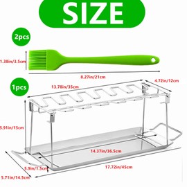Chicken Leg Rack for Grill with Drip Tray, 14 Slots Stainless Steel Chicken Wing Rack, Chicken Drumstick Holder for Smoker,Chicken Drumstick Rack BBQ Accessories
