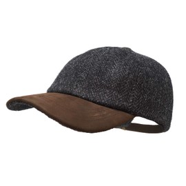 Borges & Scott Munro Baseball Cap - 100% Wool - Harris Tweed - Nubuck Leather Visor, Midnight