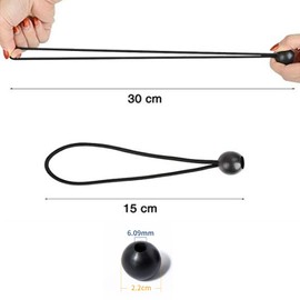 Elastic Bands with Ball Pack of 30, Tarpaulin Tensioner with Ball 15 cm, Rubber Tensioner for Tarpaulins, Grazing Tent, Tarpaulin Attachment, Expander Loops, Eyelets for Tarpaulin (Black)