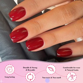 AddFavor Burgundy Press on Nails Short Fake Nails, 240pcs Burgundy Acrylic Nails Press ons False Nails Short Press on Nails Square Glue on Nail Presson with Adhesive Tab for Women Fingernail Girls Kid