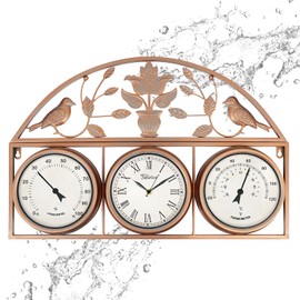 Tulivios 26Inch Large Outdoor Clock,Waterproof Wall Clock with Thermometer and Hygrometer Combo,Weatherproof Non-Ticking Battery Operated Decor Clock for Patio,Garden,Pool,Porch,House Warming Gifts