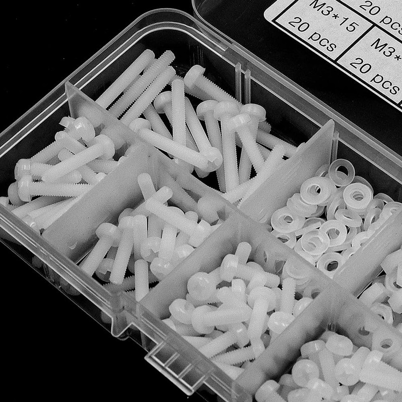 Sarini 350-Piece White Nylon Bolts, Nuts, Washers, M3 Combination Cross