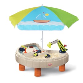 AMMSUN 5ft Seaside Umbrella for Sand and Water Table - Kids Durable Umbrellas for children Beach Camping Garden Outdoor Play Shade (5ft Green Yellow Boat)