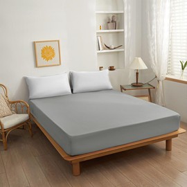 NAFAY LIVING Fitted sheet-Plain Dyed Ultra Soft Microfiber Bedding Sheet Set 25cm Deep- Non-Iron, Wrinkle Free & Breathable Bed Sheet (Grey, King)