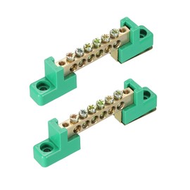 MECCANIXITY Terminal Ground Bar Screw Block Barrier Brass 6 Positions Green for Electrical Distribution Pack of 2
