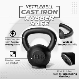Yes4All Kettlebells 15 lbs - Cast Iron Kettle Bell with Protective Rubber Base - Strength Training Kettlebells for Weightlifting, Conditioning & Training