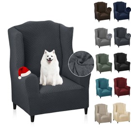 MAXIJIN Wingback Chair Covers 1-Piece Stretch Wing Chair Covers Soft Thick Wingback Armchair Slipcover Non-Slip High Back Chair Furniture Protector Washable (Wing Chair, Dark Gray)