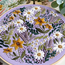 Myfelicity - Kit de bordado para adultos con bonitos patrones de flores y plantas. 3 hilos de bordado y colores. 1 aro (Flores-A)