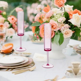 Pink Plastic Champagne Flutes, 8 Pcs Shatterproof Reusable High Clear Champagne Glasses, 6 oz Acrylic Unbreakable Elegant Party Drinking Cocktail Wine Glasses Wedding Birthday Bar Toasting Goblets