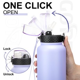 GOPPUS 1.2L/40oz Stainless Water Bottle with Straw Large Thermal Bottle 1200ml Flip Top Metal Bottles Cold Drink Leakproof Flask Big Drinks Bottles Double Walled Insulated Bottle Travel Water Bottle