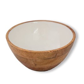Jeanne Fitz Wooden Bowl, 9.5" - Real Wood with White Interior, Medium Fruit Bowls for Kitchen Counter, Salad, Pasta, Candy Holder, Sauce, Decorative Serving Dishes, Hosting Essentials for Entertaining