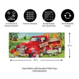 Evergreen Sassafras Switch Mat - Red Flower Truck, Interchangeable Outdoor and Indoor Safe Durable Mat with Recycled Rubber Backing, Size - 10" x 22"