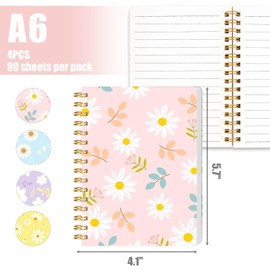 Koogel 4PCS Spiral Notebook Journals, A6 Pocket Notebooks College Ruled Notebooks for Women Gift Office School Supplies