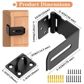 Mixizigoz 90 Degree Hasp Latch, 304 Stainless Steel Safe Security Desk Drawer Lock Latch, Right Angle File Cabinet Padlock Latch Clasp Hasp Lock for Personal Privacy (Black-2 pcs)