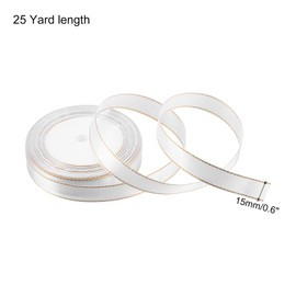 sourcing map 1.5cm 23m Wide Satin Ribbon with Gold Edges Border Grosgrain Fabric Ribbon for Gift Wrapping Wedding Bouquet, White