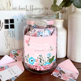 KindNotes Glass Keepsake Gift Jar with Daughter Messages (Parent to Daughter) - Pink Floral You are Amazing Design