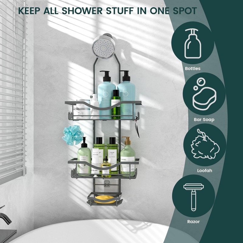 REINHARDT Shower Caddy Hanging Adjustable, Extended Length Rustproof Shower Caddy