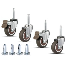 NERILEE 1.5 Inch Rubber Caster Wheel Set of 4(2 with Brakes & 2 Without) with 5/16" x 1-1/2" (8 x 38mm) Stem Sockets, for Furniture Crib Trolley Dining Car Casters