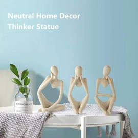 Ecacon 3Pcs Minimalist Decor Abstract Thinker Statue Sculpture Set，Neutral Home Decor Mini Sandstone Thinker Figurines， Modern Home Living Room Office Shelf Desktop Bookshelf Table Decor